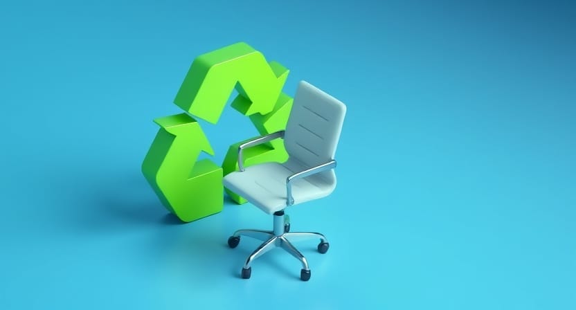 office chair with green recycle icon in the b 6USEfuy